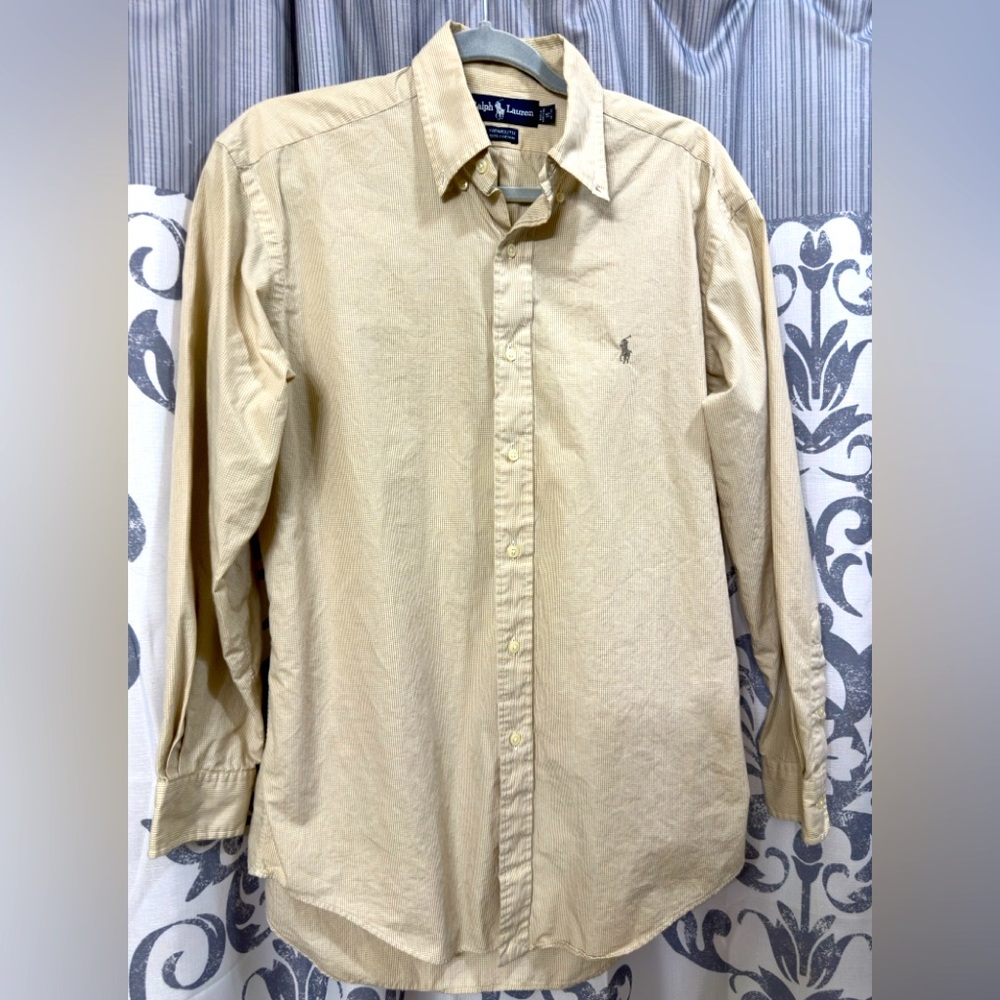 EUC Ralph Lauren Men's Plaid Light Tan‎ Button Down Shirt Size 16